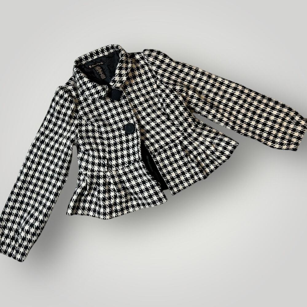 Forever Twenty One Girls Wool Houndstooth Peplum Jacket Youth M Black White G02